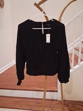 Banana Republic Black Long-Sleeve Keyhole Blouse